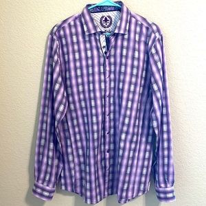 ♥️ Au Noir Men Shirt Sz 4 Stripes Purple 100% Cotton